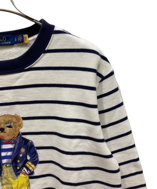 POLO RALPH LAUREN（ポロ・ラルフローレン）POLO RALPH LAUREN (ポロ・ラルフローレン) ボーダー柄ポロベア フリース スウェットシャツ ホワイト×ネイビー サイズ:SIZE Sの古着・服飾アイテム