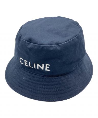 CELINE バケットハット ネイビー 中古・古着通販】CELINE (セリーヌ) ロゴプリントバケットハット