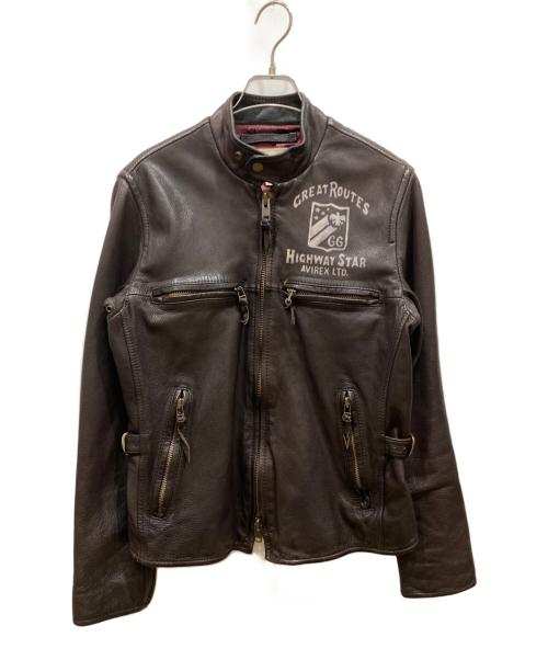 AVIREX（アヴィレックス）AVIREX (アヴィレックス) プリントライダースレザージャケット ブラウン サイズ:SIZE Mの古着・服飾アイテム