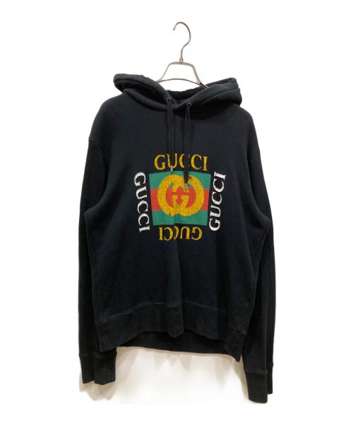 GUCCI（グッチ）GUCCI (グッチ) USED加工プリントパーカ－ ブラック サイズ:SIZE Sの古着・服飾アイテム