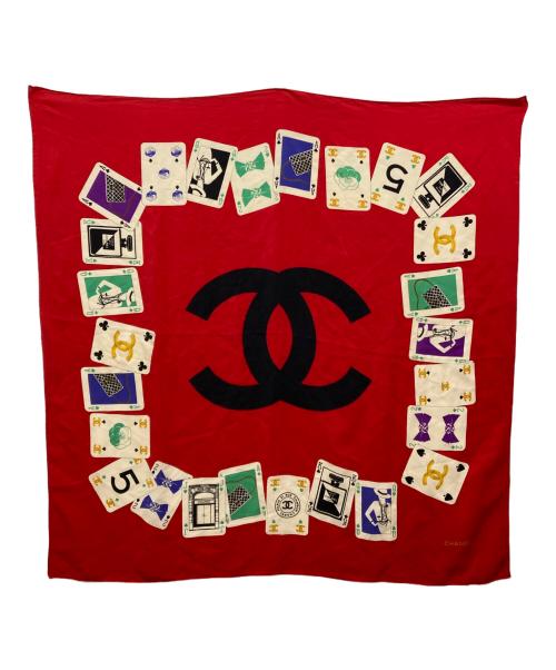 CHANEL（シャネル）CHANEL (シャネル) トランプ柄シルクスカーフ レッドの古着・服飾アイテム