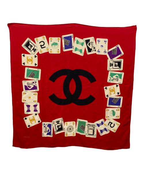 CHANEL（シャネル）CHANEL (シャネル) トランプ柄シルクスカーフ レッドの古着・服飾アイテム