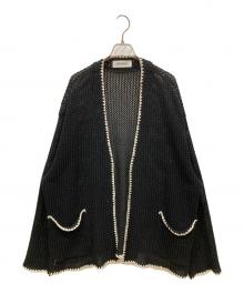 DISCOVERED（ディスカバード）の古着「SHELL STITCH MESH KNIT CARDIGAN」｜ブラック×ホワイト