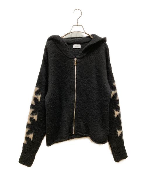 askyurself（アスクユアセルフ）ASKYURSELF (アスクユアセルフ) BRUSHED CROSS ZIP KNIT HOODIE ブラック サイズ:SIZE Mの古着・服飾アイテム