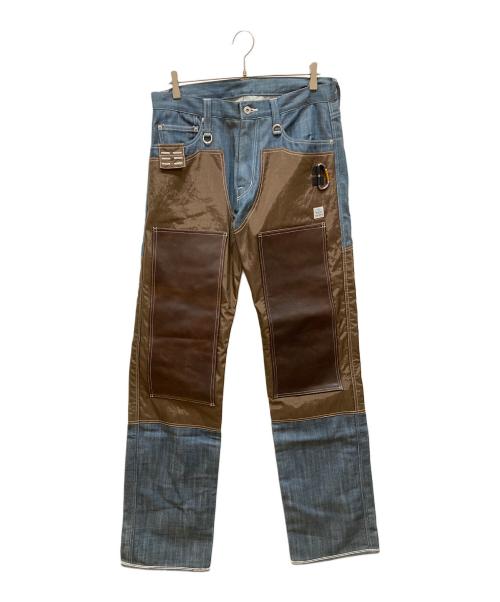 flap berry（フラップベリー）Flap Berry (フラップベリー) 鷹狩切替ワークパンツ インディゴ×ブラウン サイズ:SIZE 36の古着・服飾アイテム