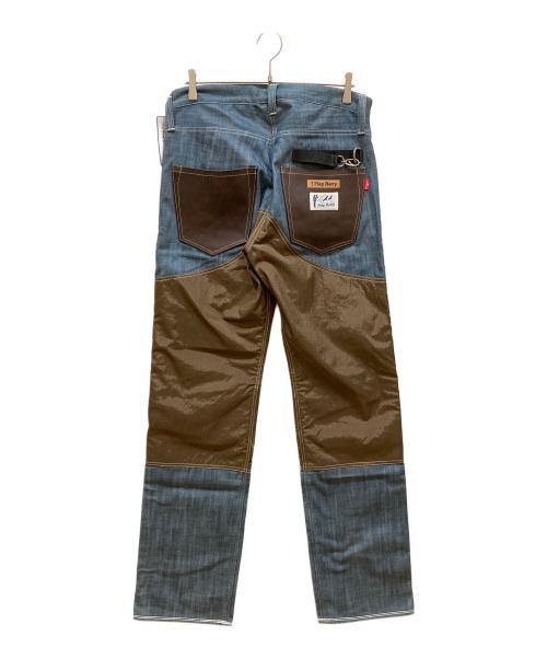 flap berry（フラップベリー）Flap Berry (フラップベリー) 鷹狩切替ワークパンツ インディゴ×ブラウン サイズ:SIZE 36の古着・服飾アイテム