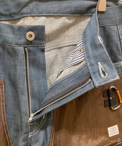 flap berry（フラップベリー）Flap Berry (フラップベリー) 鷹狩切替ワークパンツ インディゴ×ブラウン サイズ:SIZE 36の古着・服飾アイテム