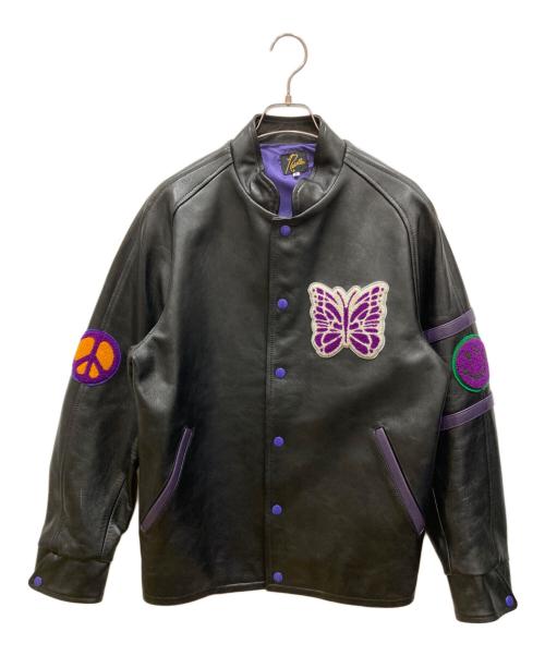 Needles（ニードルズ）Needles (ニードルズ) LETTERMAN JACKET COWHIDE LTHR ブラック サイズ:SIZE Sの古着・服飾アイテム