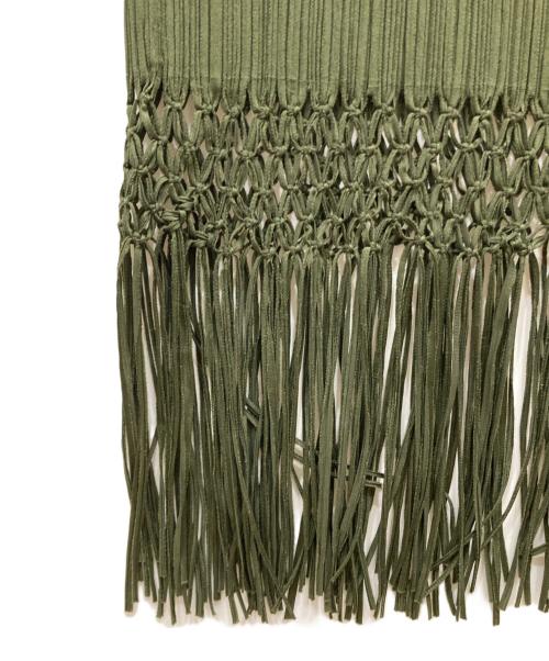 PLEATS PLEASE（プリーツプリーズ）PLEATS PLEASE (プリーツプリーズ) プリーツフリンジロングスカート カーキ サイズ:SIZE 4の古着・服飾アイテム