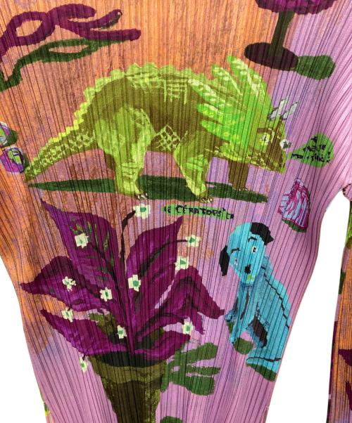 PLEATS PLEASE（プリーツプリーズ）PLEATS PLEASE (プリーツプリーズ) 06SS 恐竜柄プリーツカットソー マルチカラー サイズ:3の古着・服飾アイテム