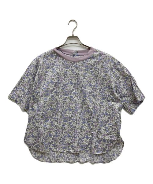 ADIEU TRISTESSE（アデュートリステス）ADIEU TRISTESSE (アデュートリステス) リバティプリントリブ付きブラウス/半袖ブラウス/花柄 ホワイト×パープル サイズ:FREEの古着・服飾アイテム