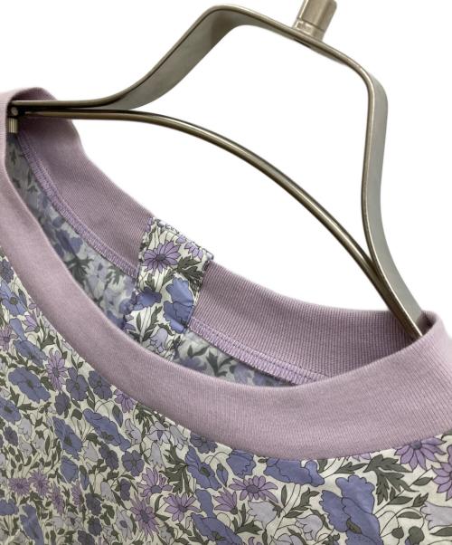 ADIEU TRISTESSE（アデュートリステス）ADIEU TRISTESSE (アデュートリステス) リバティプリントリブ付きブラウス/半袖ブラウス/花柄 ホワイト×パープル サイズ:FREEの古着・服飾アイテム