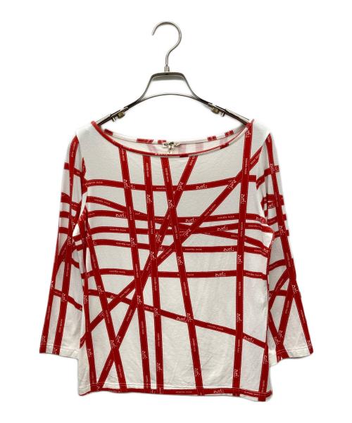 HERMES（エルメス）HERMES (エルメス) リボン柄長袖カットソー レッド×ホワイト サイズ:MEの古着・服飾アイテム