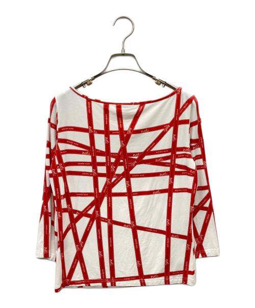 HERMES（エルメス）HERMES (エルメス) リボン柄長袖カットソー レッド×ホワイト サイズ:MEの古着・服飾アイテム