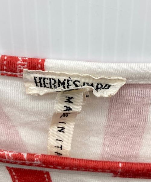 HERMES（エルメス）HERMES (エルメス) リボン柄長袖カットソー レッド×ホワイト サイズ:MEの古着・服飾アイテム