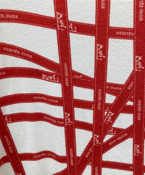 HERMES（エルメス）HERMES (エルメス) リボン柄長袖カットソー レッド×ホワイト サイズ:MEの古着・服飾アイテム