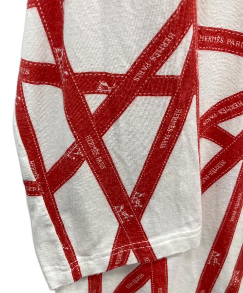 HERMES（エルメス）HERMES (エルメス) リボン柄長袖カットソー レッド×ホワイト サイズ:MEの古着・服飾アイテム