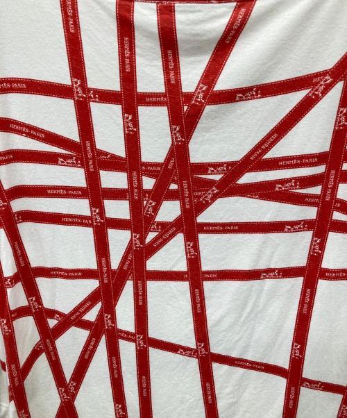 HERMES（エルメス）HERMES (エルメス) リボン柄長袖カットソー レッド×ホワイト サイズ:MEの古着・服飾アイテム