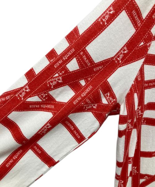HERMES（エルメス）HERMES (エルメス) リボン柄長袖カットソー レッド×ホワイト サイズ:MEの古着・服飾アイテム