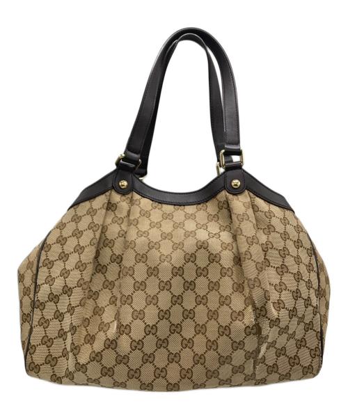 GUCCI（グッチ）GUCCI (グッチ) GGキャンバス レザーロゴトートバッグの古着・服飾アイテム