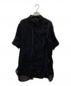 Y'sワイズ）の古着「半袖レーヨンシャツ/シアーチェックシャツ/YZ-B05-208」｜ブラック