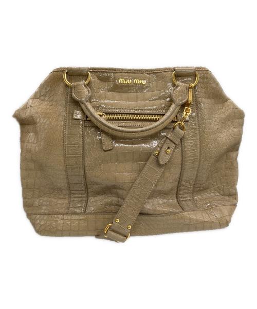MIU MIU（ミュウミュウ）MIU MIU (ミュウミュウ) クロコ型押し2WAYトートバッグ ベージュの古着・服飾アイテム