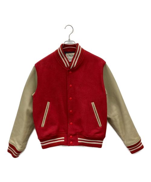 HOUSTON（ヒューストン）HOUSTON (ヒューストン) レザー切替スタジャン レッド×ベージュ サイズ:36の古着・服飾アイテム