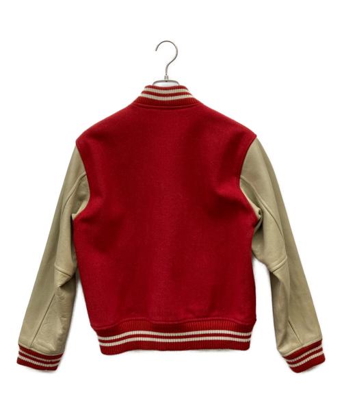 HOUSTON（ヒューストン）HOUSTON (ヒューストン) レザー切替スタジャン レッド×ベージュ サイズ:36の古着・服飾アイテム