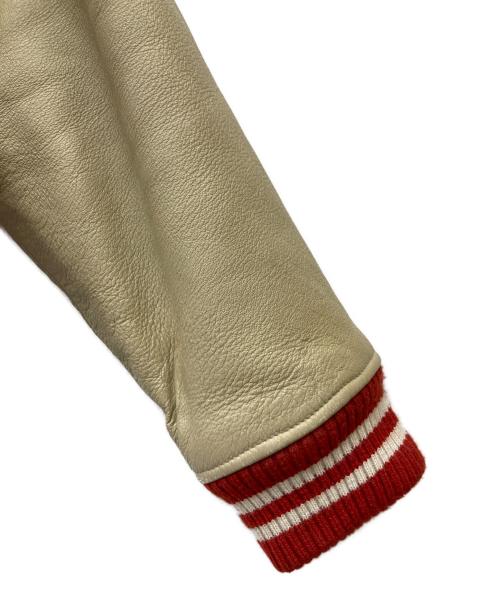 HOUSTON（ヒューストン）HOUSTON (ヒューストン) レザー切替スタジャン レッド×ベージュ サイズ:36の古着・服飾アイテム