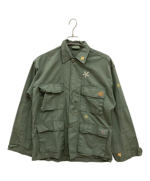 THRIFTY LOOK（スリフティールック）THRIFTY LOOK (スリフティールック) エンブロイダリー シャツ/ミリタリーシャツ/1611-499-2373-6700/刺繍/花/フラワー オリーブ サイズ:S 未使用品の古着・服飾アイテム