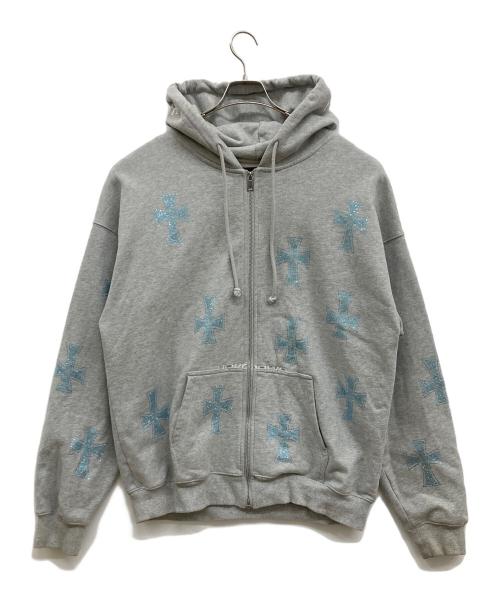 unknown（アンノウン）Unknown (アンノーン) ライトストーンジップパーカー/ジップパーカー/パーカーー/クロスストーン/十字架 グレー サイズ:XLの古着・服飾アイテム