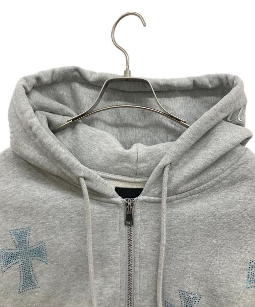 unknown（アンノウン）Unknown (アンノーン) ライトストーンジップパーカー/ジップパーカー/パーカーー/クロスストーン/十字架 グレー サイズ:XLの古着・服飾アイテム