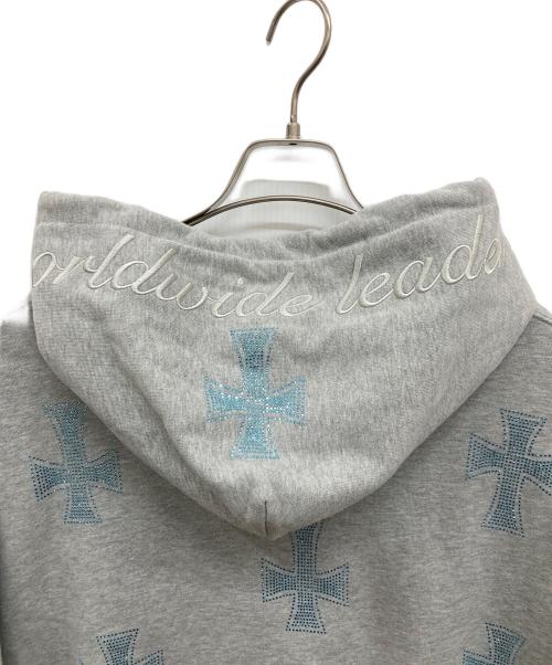 unknown（アンノウン）Unknown (アンノーン) ライトストーンジップパーカー/ジップパーカー/パーカーー/クロスストーン/十字架 グレー サイズ:XLの古着・服飾アイテム