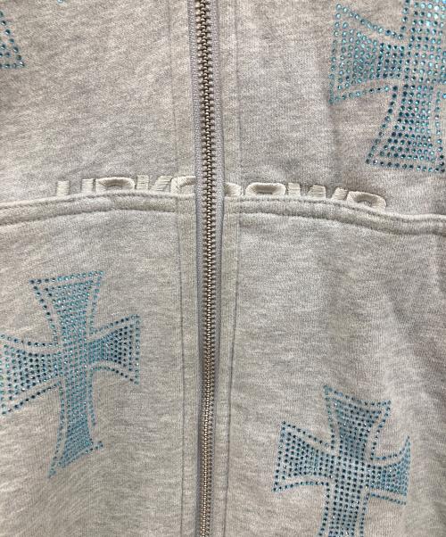 unknown（アンノウン）Unknown (アンノーン) ライトストーンジップパーカー/ジップパーカー/パーカーー/クロスストーン/十字架 グレー サイズ:XLの古着・服飾アイテム