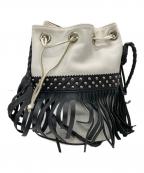 J&M DAVIDSONジェイ＆エム デヴィッドソン）の古着「バイカラーフリンジ巾着ワンショルダーバッグ/バイカラーバッグ/バッグ/ショルダーバッグ/巾着バッグ」｜ホワイト×ブラック