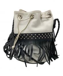 J&M DAVIDSON（ジェイ＆エム デヴィッドソン）の古着「バイカラーフリンジ巾着ワンショルダーバッグ/バイカラーバッグ/バッグ/ショルダーバッグ/巾着バッグ」｜ホワイト×ブラック