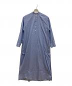 AURALEEオーラリー）の古着「「FINX SILK SHIRT」/ストライプシャツワンピース/シャツワンピース/ワンピース/ストライプ柄/A9SD03FS」｜ブルー×ホワイト