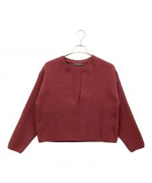 Sea Room lynn（シールームリン）の古着「ハイストレッチキーネックニット」｜ボルドー