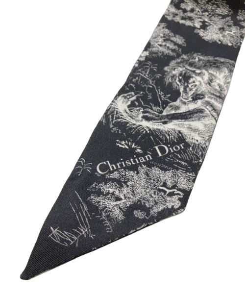 Christian Dior（クリスチャン ディオール）Christian Dior (クリスチャン ディオール) ミッツァ/シルクリボンスカーフ/スカーフ/シルクスカーフ/12TOJ1061605 グレー×ホワイトの古着・服飾アイテム