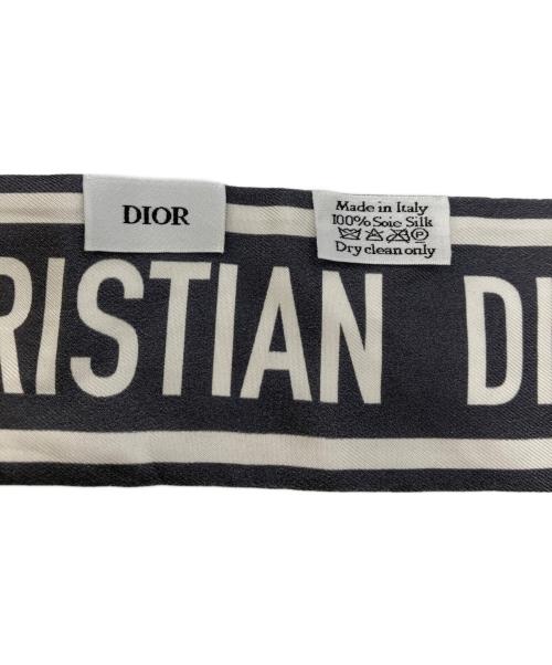 Christian Dior（クリスチャン ディオール）Christian Dior (クリスチャン ディオール) ミッツァ/シルクリボンスカーフ/スカーフ/シルクスカーフ/12TOJ1061605 グレー×ホワイトの古着・服飾アイテム