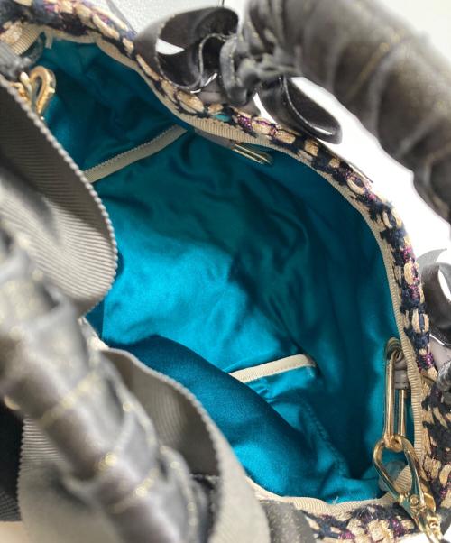 LECREATIVE?（レクリエイティブ）LECREATIVE? (レクリエイティブ) ツイードリボン2WAYバッグ/2WAYミニショルダーバッグ/ツイードバッグ ネイビー×ホワイトの古着・服飾アイテム