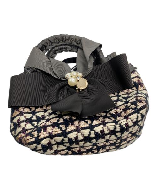 LECREATIVE?（レクリエイティブ）LECREATIVE? (レクリエイティブ) ツイードリボン2WAYバッグ/2WAYミニショルダーバッグ/ツイードバッグ ネイビー×ホワイトの古着・服飾アイテム