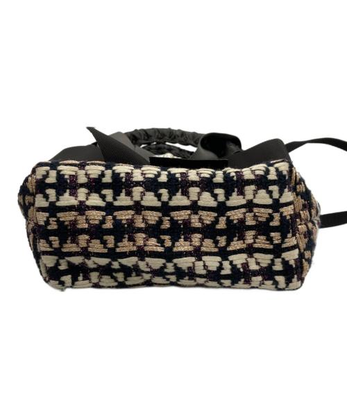 LECREATIVE?（レクリエイティブ）LECREATIVE? (レクリエイティブ) ツイードリボン2WAYバッグ/2WAYミニショルダーバッグ/ツイードバッグ ネイビー×ホワイトの古着・服飾アイテム