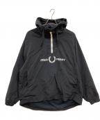 FRED PERRYフレッドペリー）の古着「Embroidered Half Zip JKT /エンブロイダード ハーフ ジップジャケット/フロントロゴアノラックパーカー/J7524」｜ブラック×ホワイト