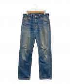 LEVI'Sリーバイス）の古着「LOT501 ダメージデニムパンツ/USA製・97年製・裏ボタン501」｜インディゴ