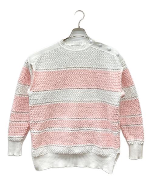 SEVEN TEN by MIHO KAWAHITO（セブン テン バイ ミホ カワヒト）SEVEN TEN by MIHO KAWAHITO (セブン テン バイ ミホ カワヒト) ボーダープラケットニット/ボーダーニット ピンク×ホワイト サイズ:Sの古着・服飾アイテム