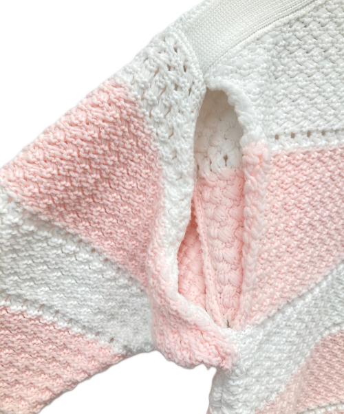 SEVEN TEN by MIHO KAWAHITO（セブン テン バイ ミホ カワヒト）SEVEN TEN by MIHO KAWAHITO (セブン テン バイ ミホ カワヒト) ボーダープラケットニット/ボーダーニット ピンク×ホワイト サイズ:Sの古着・服飾アイテム