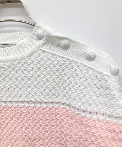 SEVEN TEN by MIHO KAWAHITO（セブン テン バイ ミホ カワヒト）SEVEN TEN by MIHO KAWAHITO (セブン テン バイ ミホ カワヒト) ボーダープラケットニット/ボーダーニット ピンク×ホワイト サイズ:Sの古着・服飾アイテム