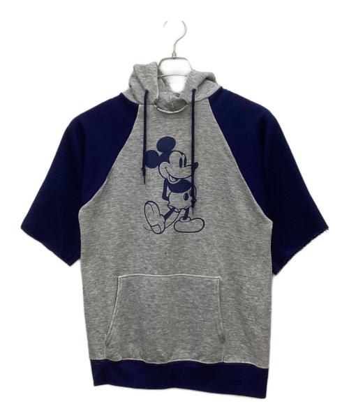 DISNEY（ディズニー）Disney (ディズニー) S/Sラグランパーカー/ミッキー/80s グレー×ネイビー サイズ:Mの古着・服飾アイテム