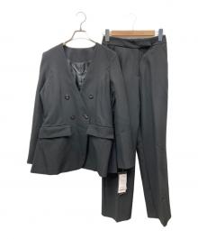 RUIRUE BOUTIQUE（ルイルエブティック）の古着「バッククロスケープダブルブレストジャケット＆ストレートパンツスーツ」｜ブラック